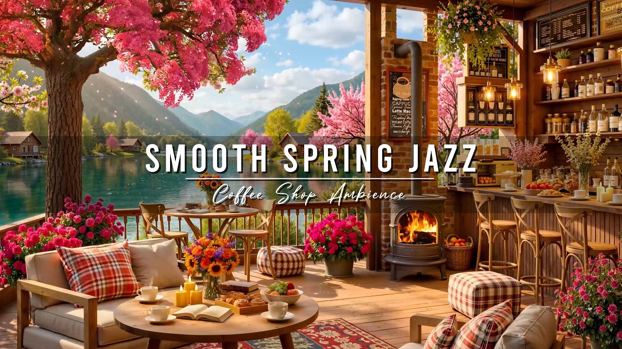 Relax Gently with Smooth Jazz Instrumental Music 🌸 Spring Coffee Shop Ambience & Warm Jazz Music