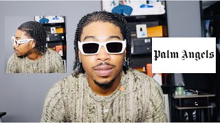 PALM ANGELS RECTANGLE ASYMMETRIC LOGO SUNGLASSES TRY ON + REVIEW‼️