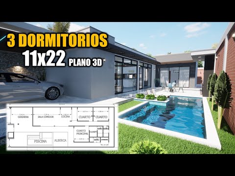 CASA MODERNA Y ECONÓMICA EN "L", CON  PISCINA  (LUIS ARQ) 11X22