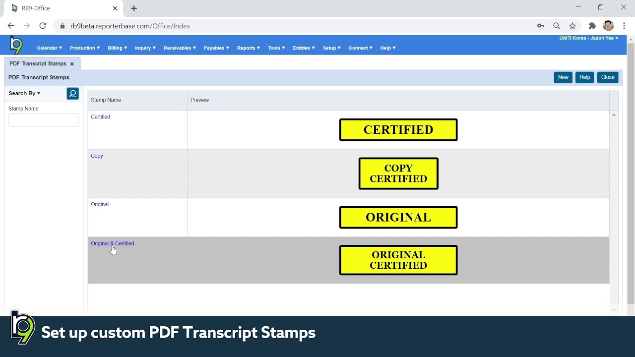 Set up custom PDF Transcript Stamps