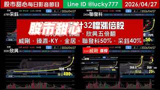 0427【甜心盤後節目】賀金馬年累計32檔長輩股！台光電六倍翻，欣興五倍翻，威剛．臻鼎-KY．金居．聯發科50%．采鈺40%