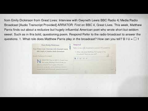 from Emily Dickinson from Great Lives: Interview with Gwyneth Lewis BBC Radio 4| Media:Radio Broadca