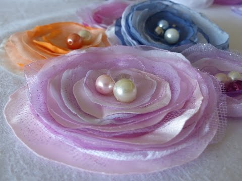 Shabby Chic fabric flower tutorial DIY kwiaty z materiału  Цветок из Ткани Baby headband opaska