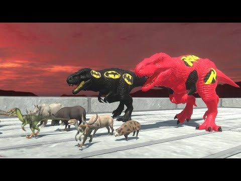Escape from Batman & Robin T-Rex Team - Animal Revolt Battle Simulator