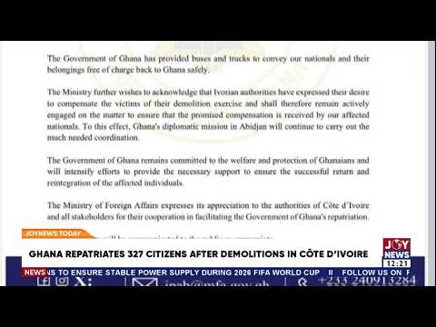 Ghana repatriates 327 citizens after demolitions in Côte d'Ivoire