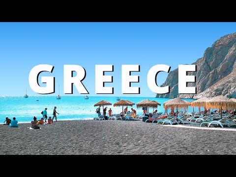 Santorini, Greece: Kamari exotic black beach - travel video guide