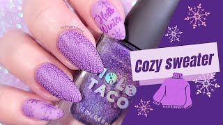Cozy sweater stamping nail art | Holo Taco
