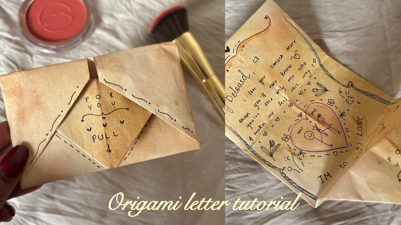 Origami love letter tutorial 🤎// vintage handwritten letter using A4 sheet and coffee🥀☕️diy envelope