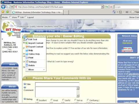 Enhancing Your Web Site: Easier Editing of your site content with DotNetNuke and BitShop.com