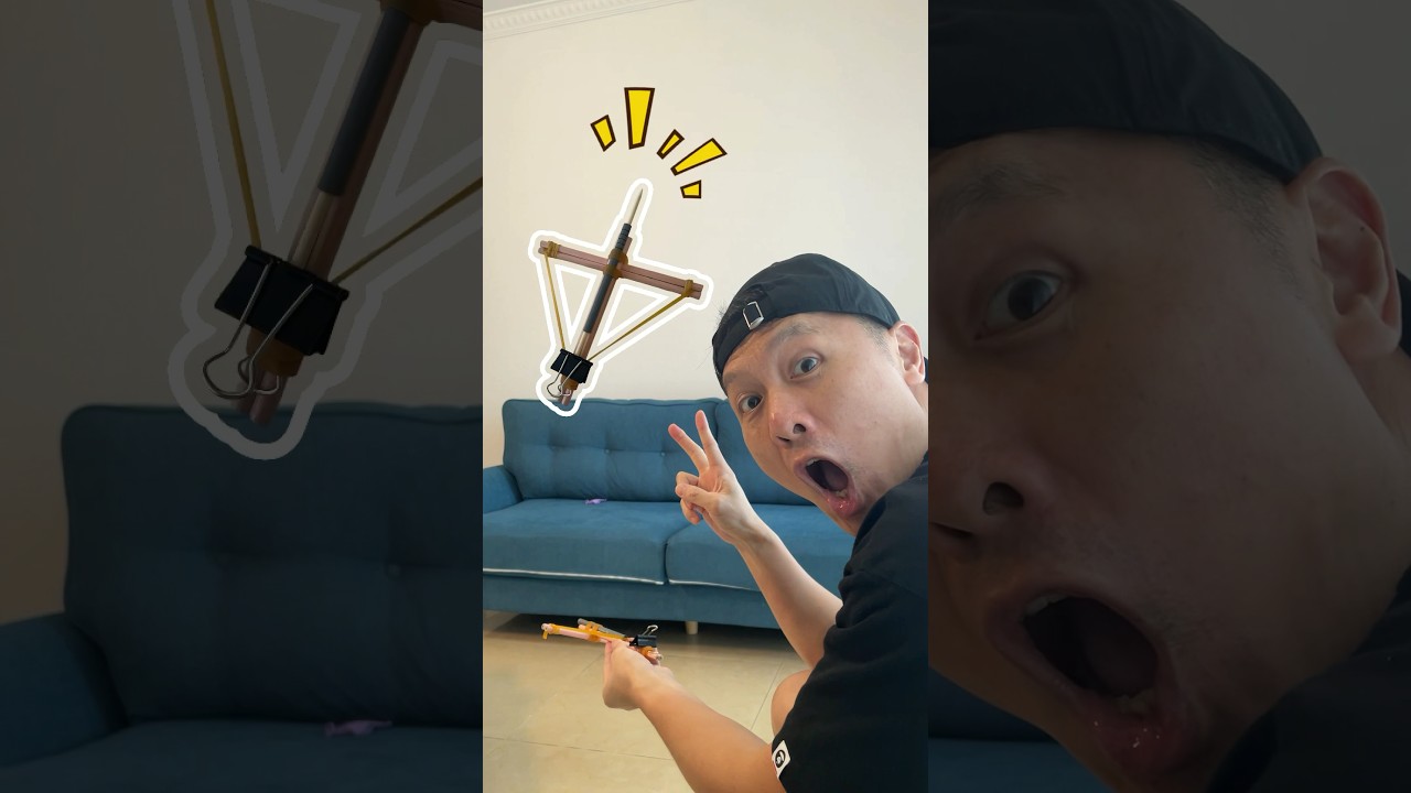 Launching Fun with Pencil and Pen: Homemade Crossbow! #funny #crossbow #crafts #toys #shorts #memes