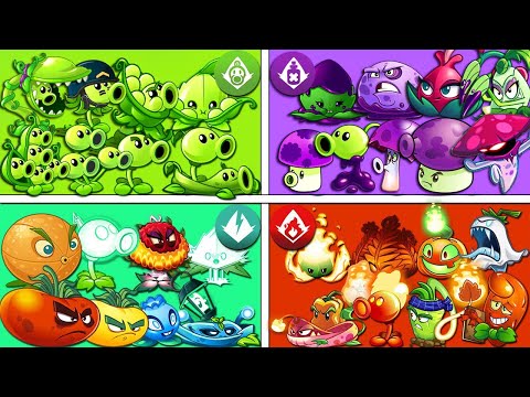 4 Team PEA x FIRE x POISON x ELECTRIC - Who Will Win? - PvZ 2 Team Plant Battlez