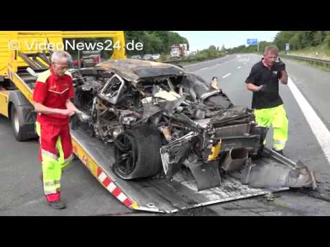11.06.2017 - VN24 - Lamborghini Murciélago brennt nach Unfall auf A2 - Fahrer stirbt noch am Steuer