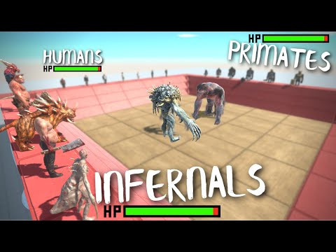 1v1v1 Tournament Mutant Primates vs Infernals vs Humans - Animal Revolt Battle Simulator | ARBS