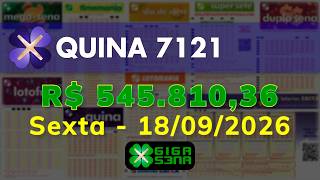 Resultado da Quina 7121, Sexta-feira, 18/09/2026