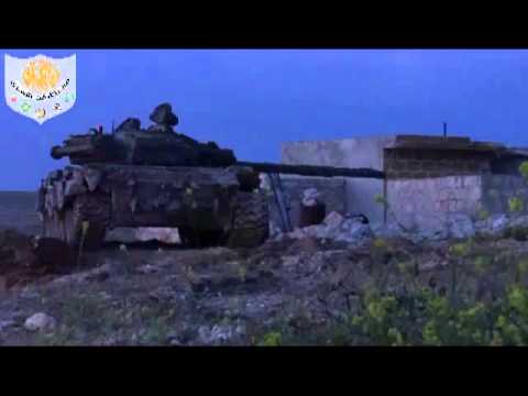 استهداف تحصينات قوات النظام في منطقة مخيم حندرات بواسطة دبابة من قبل جيش المهاجرين والأنصار ضمن مجريات معركة فك الأسرى
