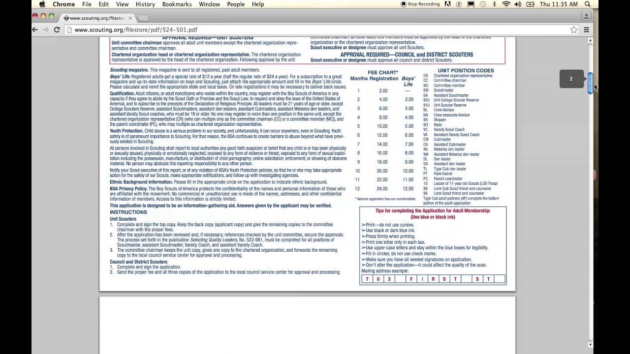 Adult Application Demonstration BSA