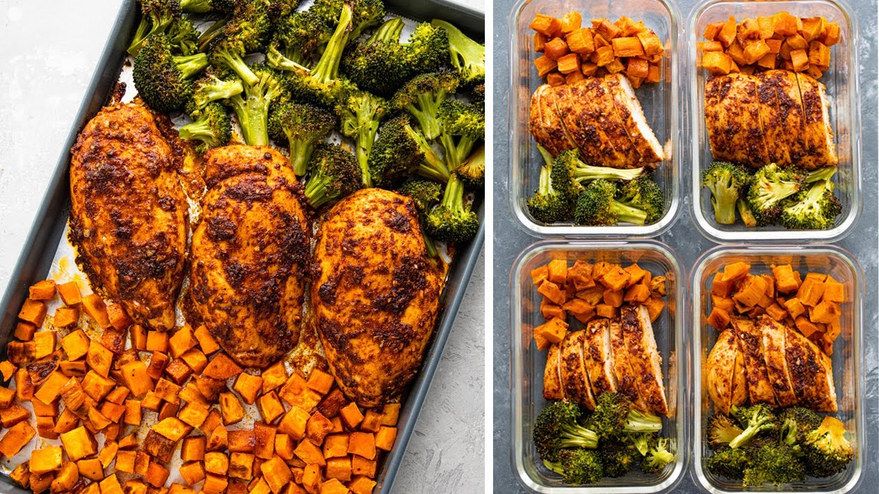 Sheet Pan Roasted Chicken, Sweet Potatoes, & Broccoli + Meal Prep