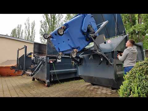 Entleerung 1,1er UB mittels Presscontainer mit Hub-Kipp-Vorrichtung (HKV)