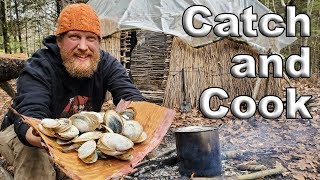 Catch And Cook Clam Digging Day 2 of 8 Maine Wilderness Living Challenge /Catch And Cook Survival