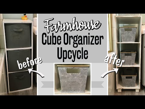 FARMHOUSE Cube Organizer Upcycle with Dollar Tree Bins