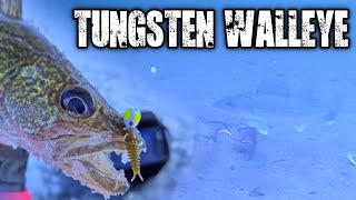 Slamming WALLEYE Ice Fishing with Tungsten Jig!! (FishPro Underwater Camera)