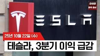 【미국 증시 오늘의 요약】 테슬라, 역대급 판매에도 이익 급감.. 랠리 '숨 고르기'? - 2025/10/22