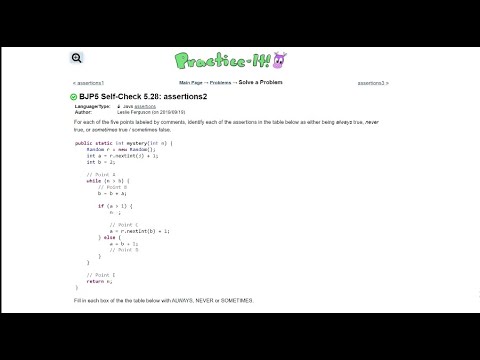 Java Practice It 5 28 Assertions2 Assertions Method With Return If Statement While Loop