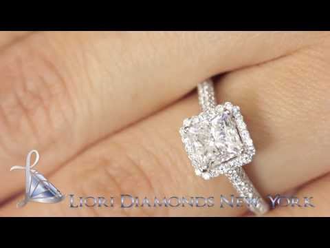 ER-SOLD-169 - 1.79 Carat E-SI3 Princess Cut Diamond Engagement Ring 18k White Gold Pave Halo
