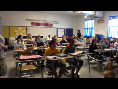 Tracy Starek, a blind APSU education student, and her guide dog Wilhelmina visit Burt Elementary stu
