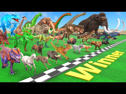 Big Race 30 Wild Animals vs Dinosaurs, Which is the Fastest? Animal Revolt Battle Simulator