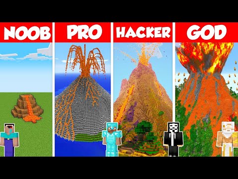Noob Builder - Minecraft - INSIDE VOLCANO HOUSE BUILD CHALLENGE - Minecraft Battle: NOOB vs PRO vs HACKER vs GOD / Animation