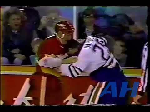 NHL Oct. 12, 1991 Louie DeBrusk,EDM v Tim Hunter,CGY Edmonton Oilers Calgary Flames