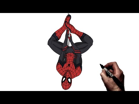 How To Draw Spiderman (Hanging) | Step By Step | Marvel