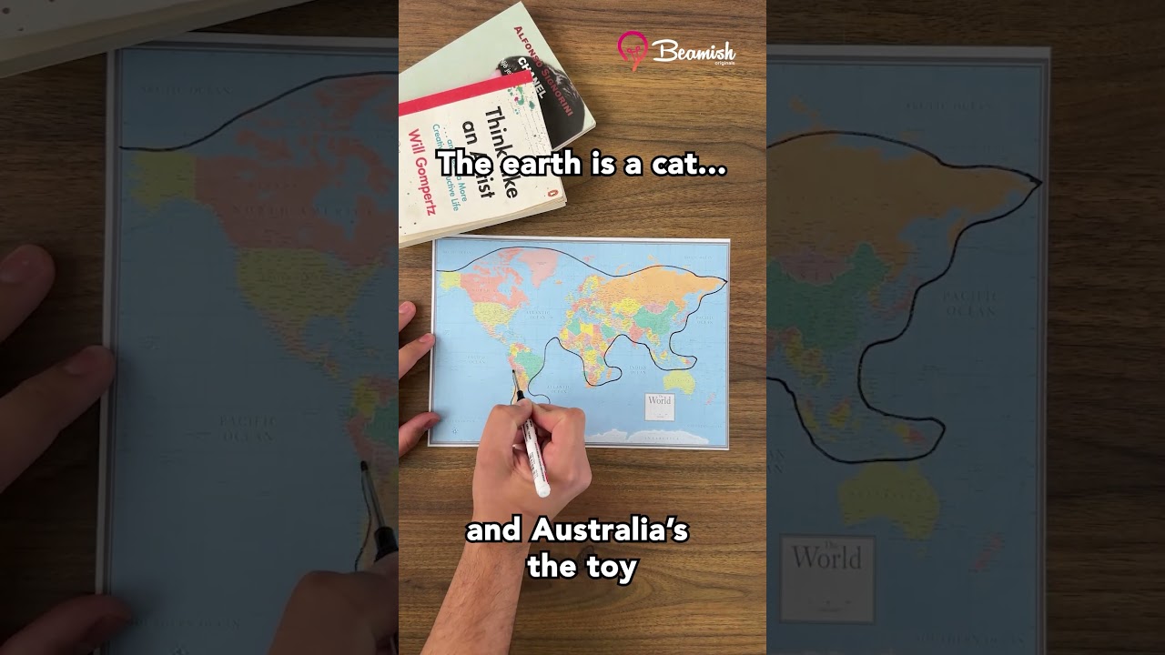 The Earth Is a Cat and Australia’s the Toy 🌍🐱 #easy #creative #map #draw #trick