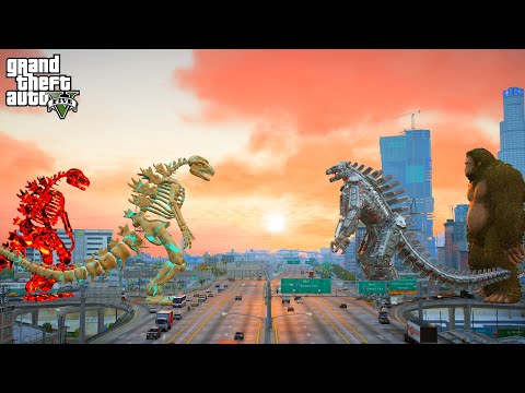 Atomic and Thermo Skeleton Godzilla vs Mechagodzilla and Big Foot - GTA V Mods