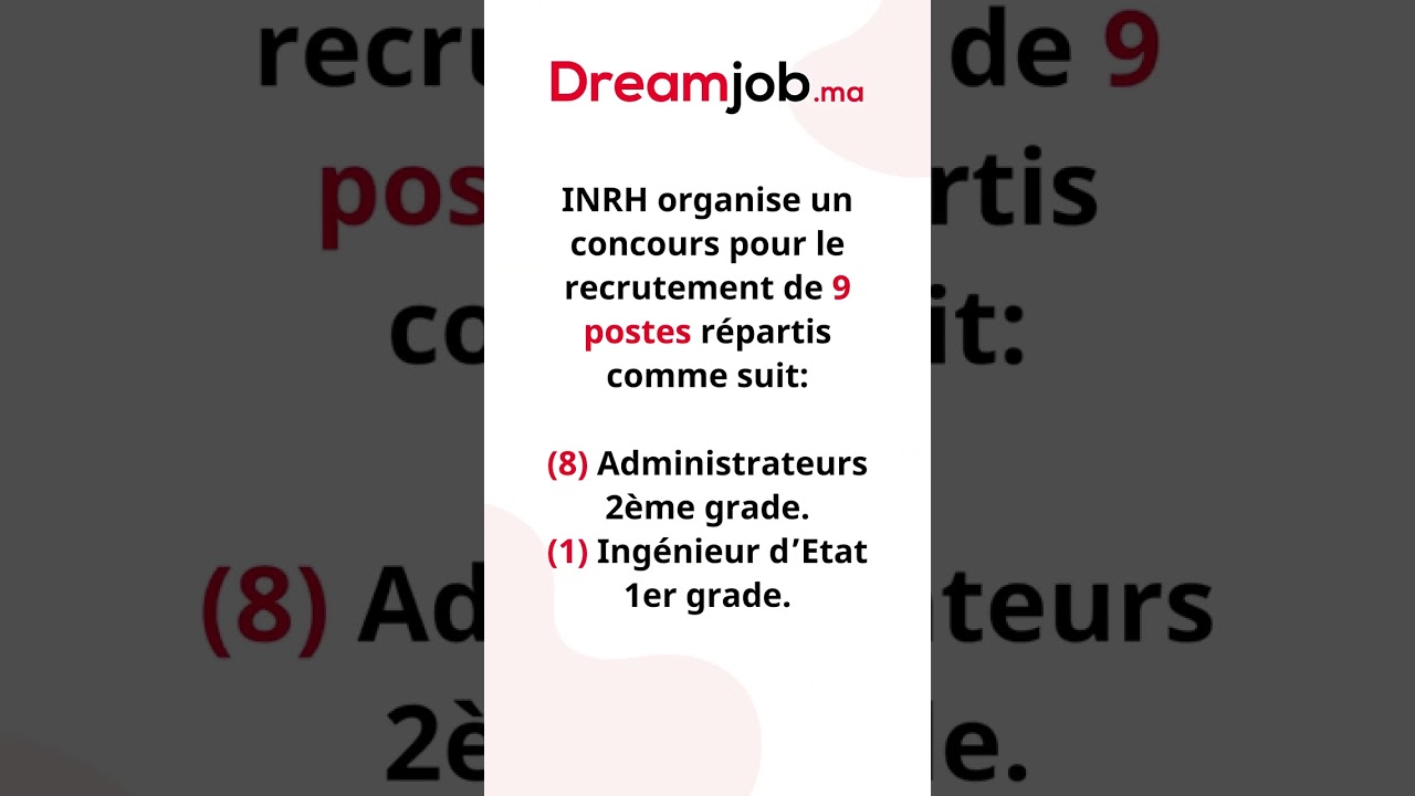 Concours de Recrutement INRH 2023 (9 Postes) #emploi #alwadifa #dreamjob