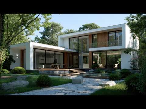 Maison contemporaine à deux étages qui relie l'intérieur à la nature grâce à la lumière, l'espace...