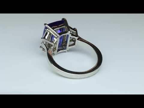 Tanzanite Cushion & Diamond Ring 5.73 Carats