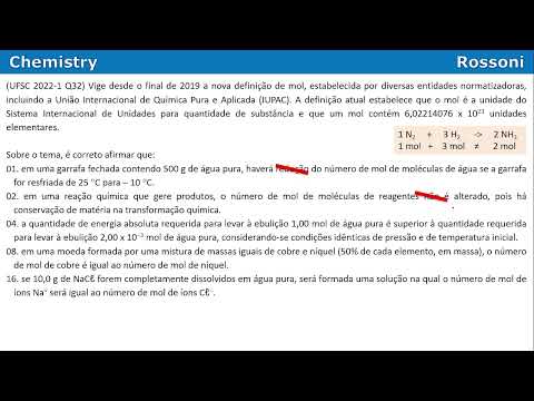 UFSC 2022 verão - Questão 32 - Cálculos químicos e o novo conceito de mol