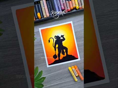 Powerful Lord Hanuman Art 🕉️ | Easy Oil Pastel Silhouette Drawing