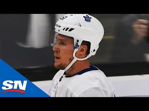 Jake Gardiner Coughs Up Puck Behind Maple Leafs Net For Bruins Goal