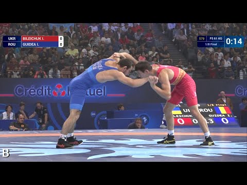 1/8 FS - 61 kg: I. GUIDEA (ROU) df. I. BILEICHUK (UKR) by VPO1, 9-2