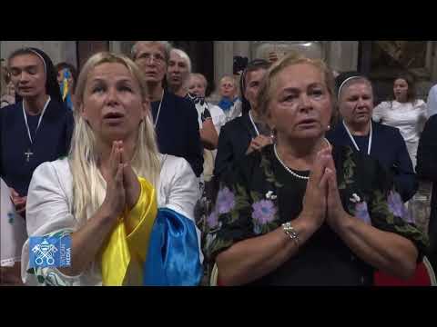 Pope Leo listens to the Our Father chanted in Ukrainian by faithful of 🇺🇦 Greek-Catholic Church