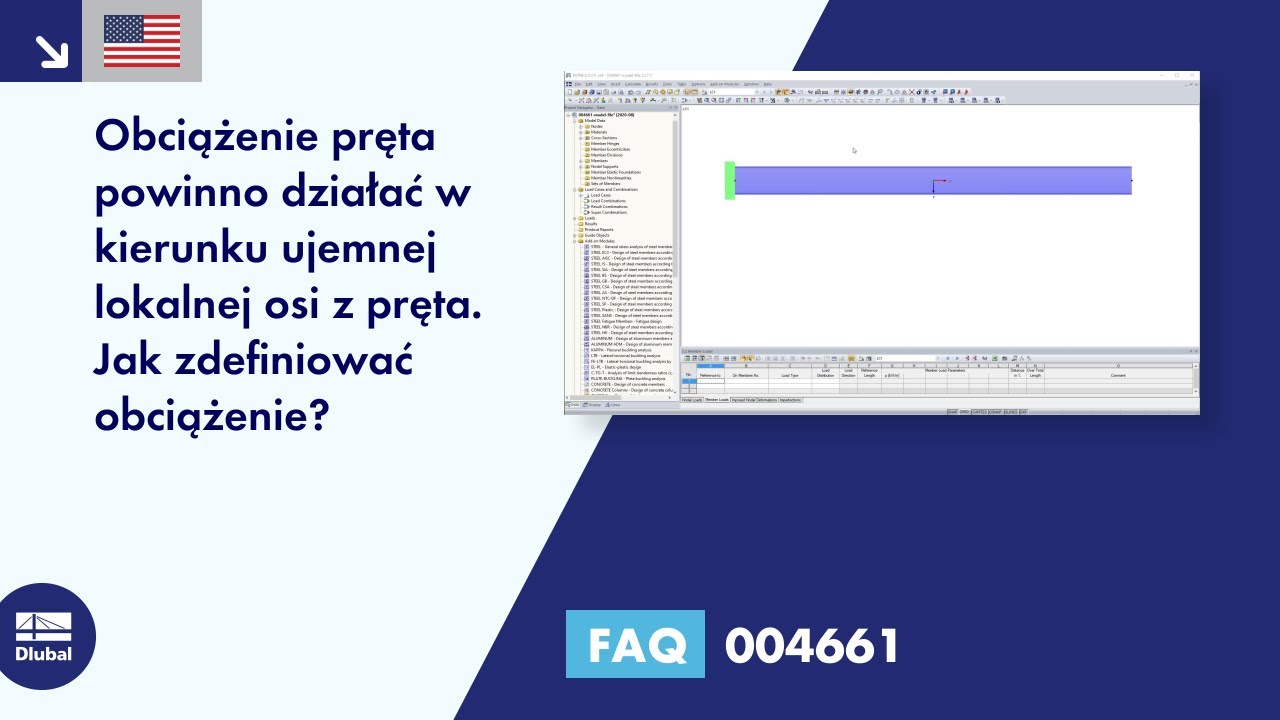 [EN] FAQ 004661 | Obciążenie pręta powinno działać w kierunku ujemnej lokalnej osi z pręta. Jak należy ...