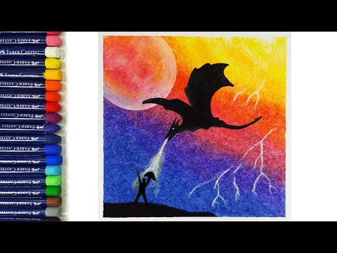 Fight with a Dragon | Drawing with Oil Pastels & Acrylic Painting | Easy Step by Step