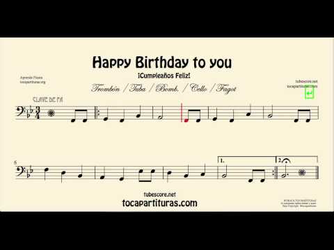 Happy Birthday Sheet Music for Cello Basson Tuba Trombone and Euphonium