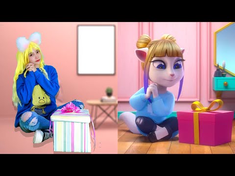 Imitate Angela Get Birthday Presents - My Talking Angela In Real Life