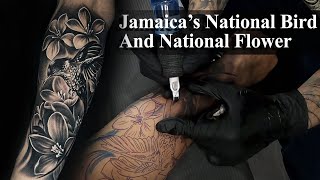 Humming Bird and Flowers TATTOO TIME-LAPSE
