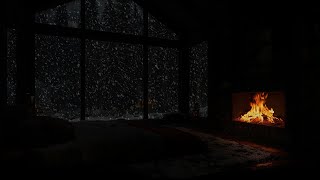 Snowstorm & Crackling Fireplace Ambience for Deep Sleep -No Ads🔥Cozy Dark Snowy Night for Relaxation