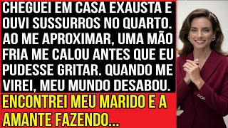 CHEGUEI EM CASA EXAUSTA DEPOIS DE UM LONGO DIA DE TRABALHO. OUVI SUSSURROS ESTRANHOS VINDOS DO...